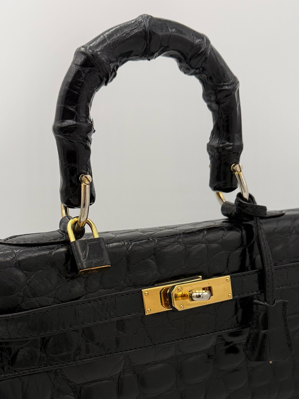 🐊COLOMBO 1937 MILANO • Black Exotic CROCODILE 32 Top-Handle Bag • Made in ITALY - Picture 4 of 16
